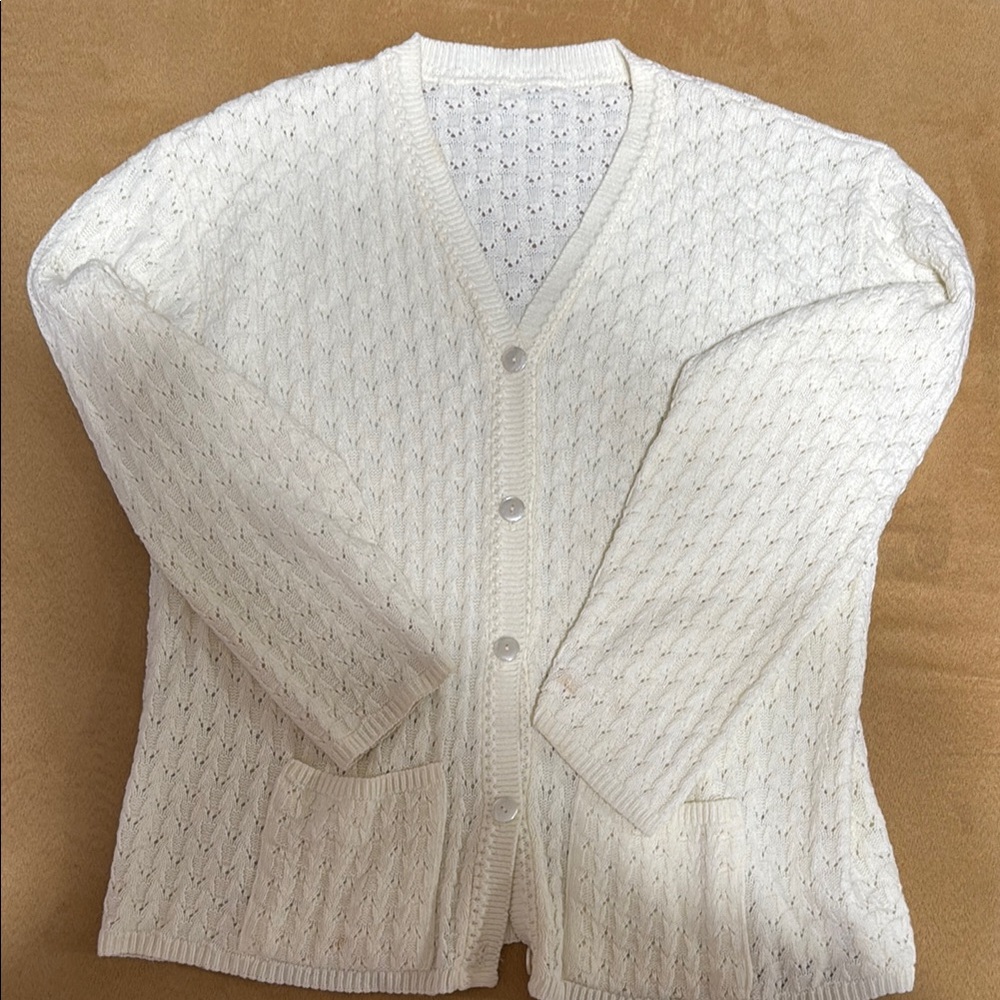 Vintage White Knit Cardigan Sweater